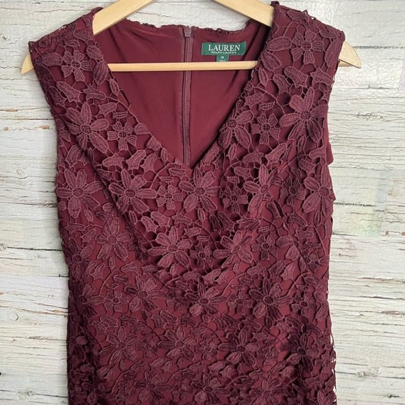 Lauren Ralph Lauren purple floral lace dress midi size 12 - Picture 3 of 10